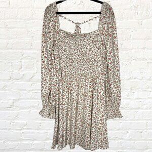 Bohme Floral Shirred Long-Sleeve Flowy Short Dress Size Medium